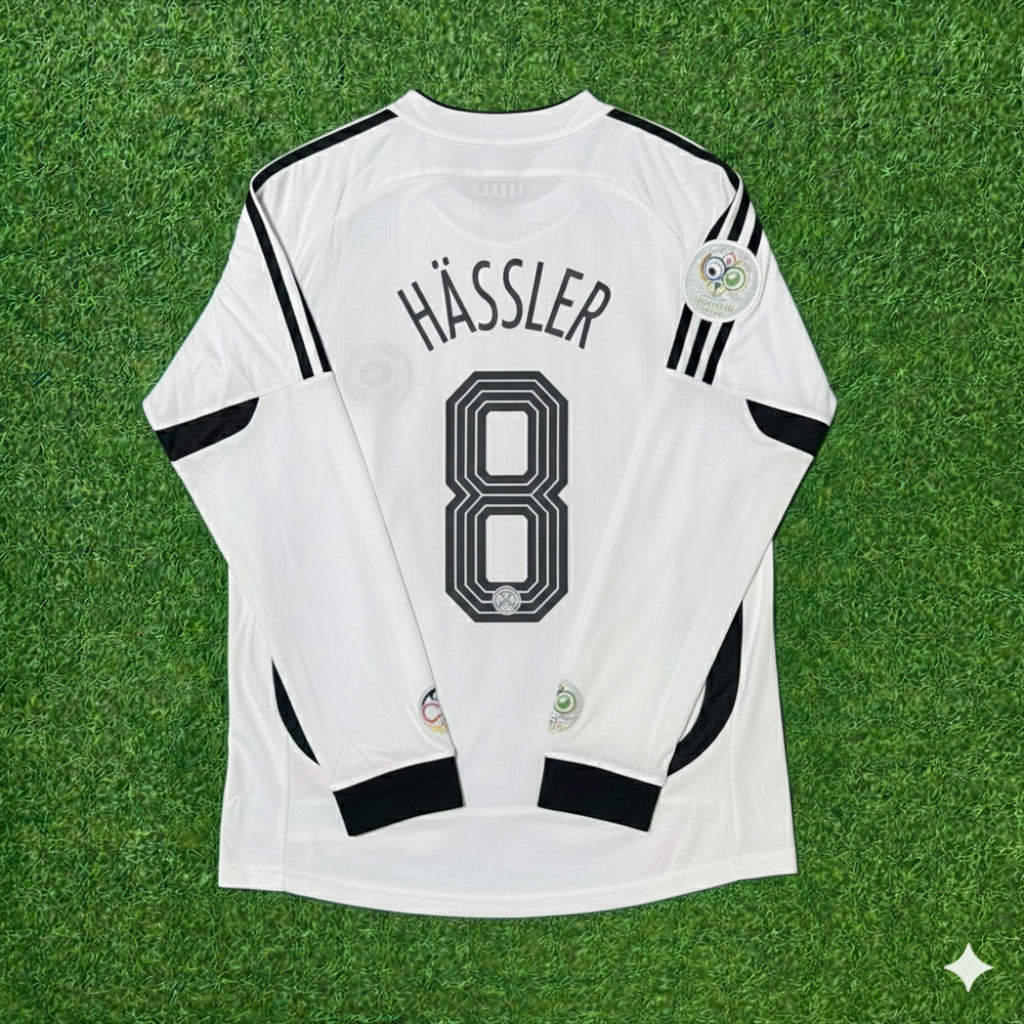 Maillot de football rétro blanc à manches longues Thomas Hässler Allemagne Coupe du Monde Maillot de football rétro à manches longues Thomas Hässler