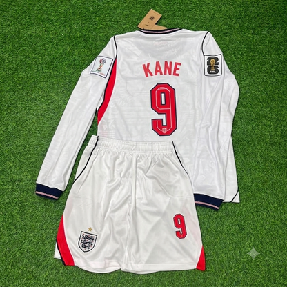 Harry Kane #9 England 2026 World Cup White Kids Long Sleeve Football Jersey Kit