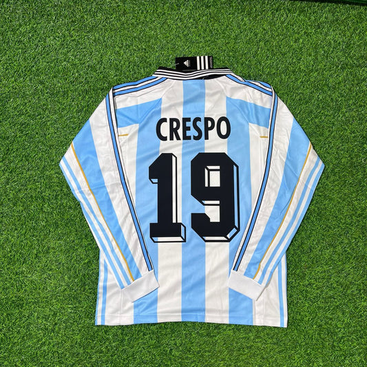 Hernan Crespo Argentina 1998 World Cup White Long Sleeve Retro Football Jersey Kit