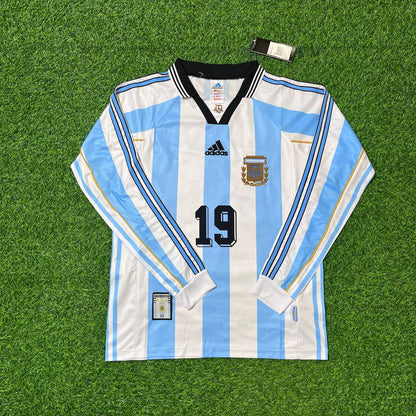 Hernan Crespo Argentina 1998 World Cup White Long Sleeve Retro Football Jersey Kit