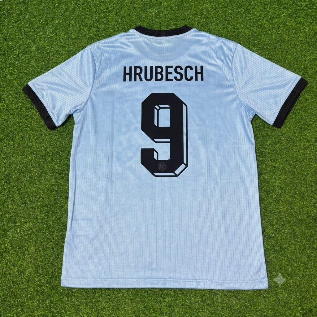 Horst Hrubesch Germany 125th Year Special Clear Blue Retro Football Jersey