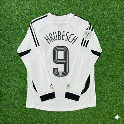 Maillot de football rétro blanc à manches longues Horst Hrubesch Allemagne Coupe du Monde