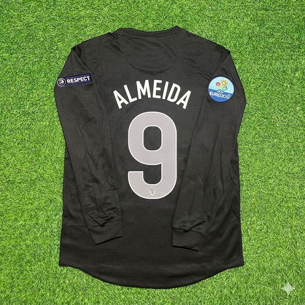Hugo Almeida #9 Portugal Euro 2012 Away Black Long Sleeve Retro Football Jersey