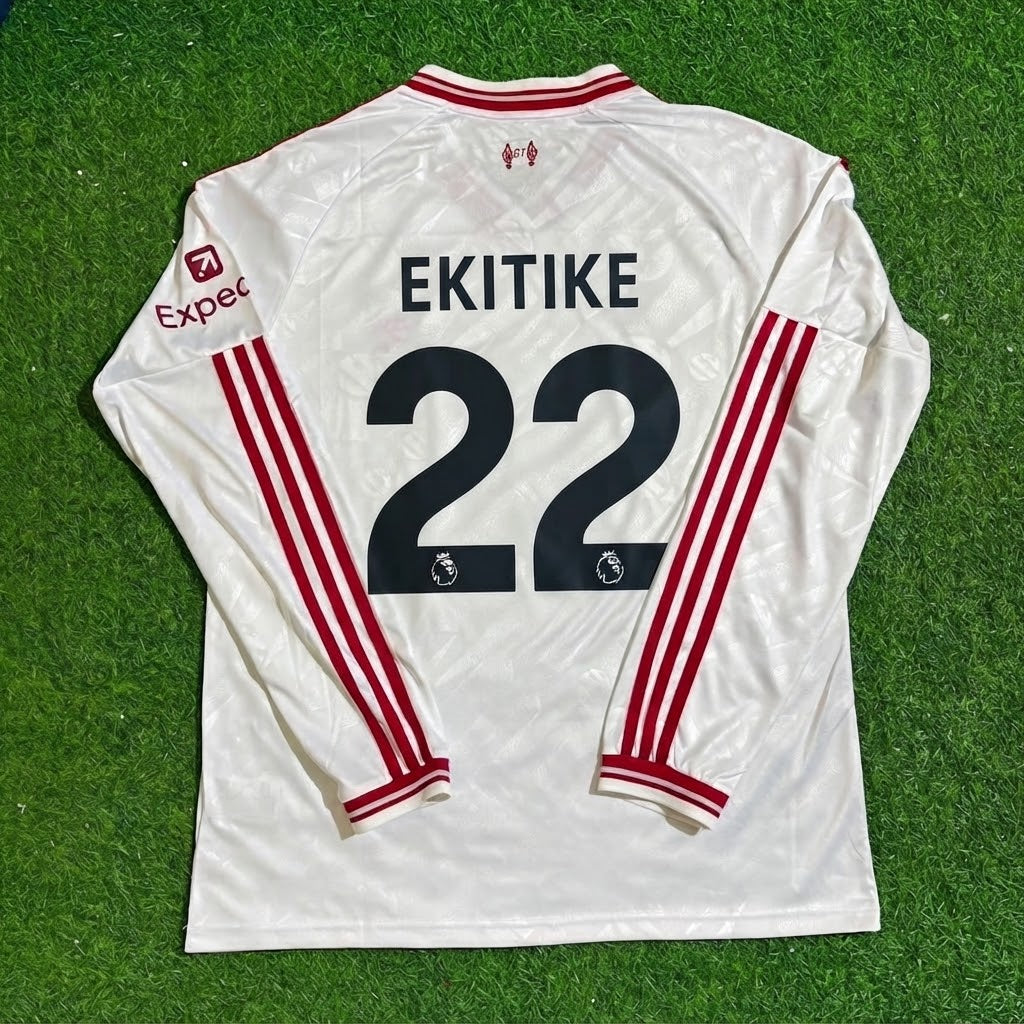 Hugo Ekitike #22 Liverpool 2027 New Season Long Sleeve Away White Football Jersey Kit
