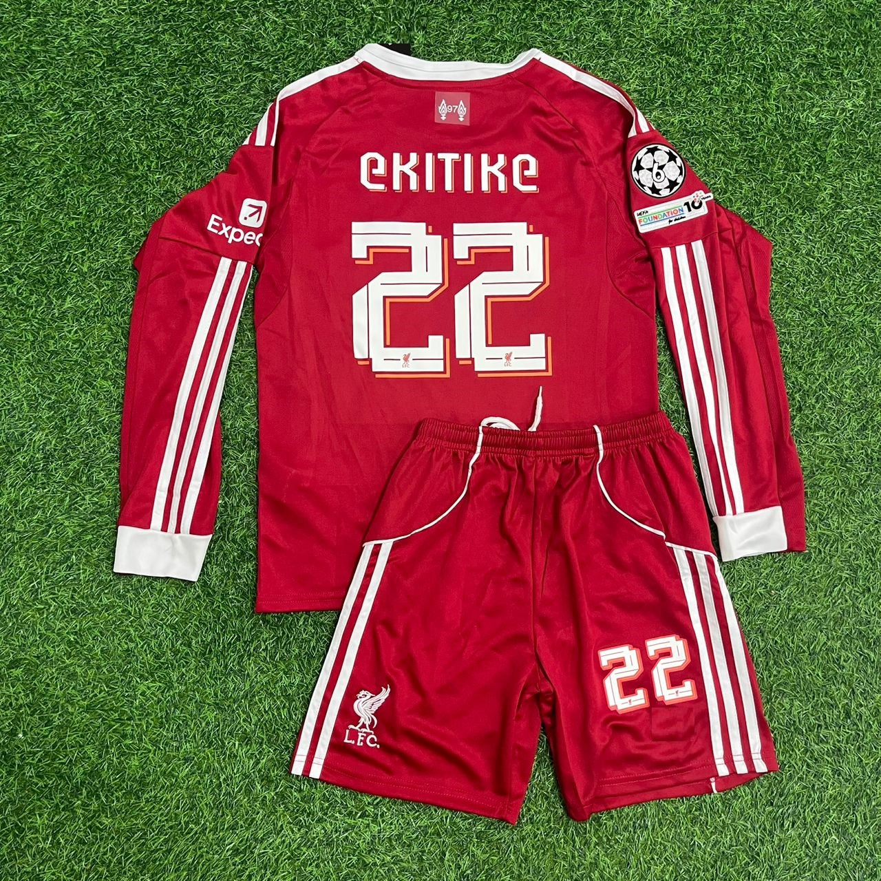 Hugo Ekitike Liverpool Long Sleeve Kids Football Jersey Kit