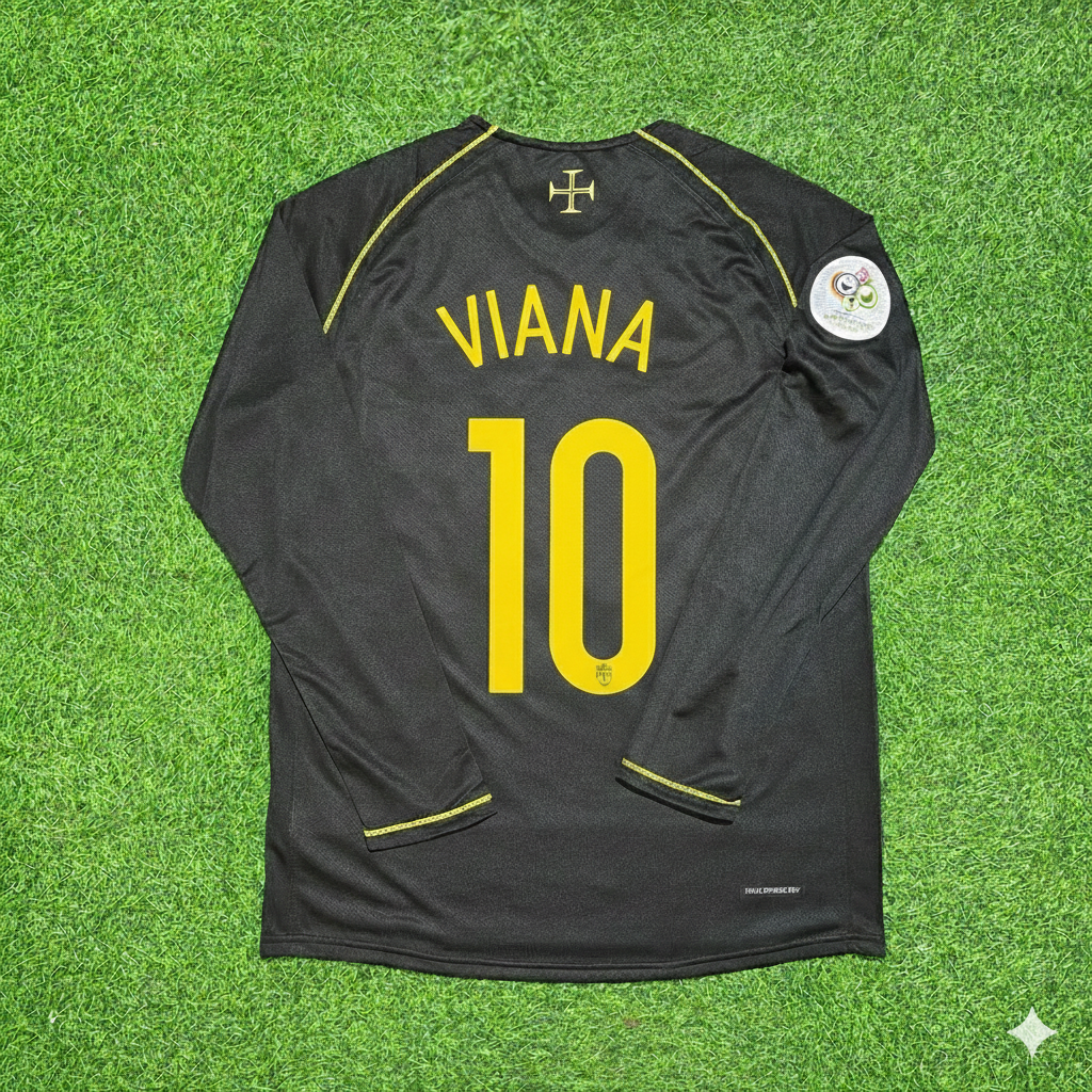Hugo Viana Portugal 2006 World Cup Long Sleeve Black Retro Football Jersey