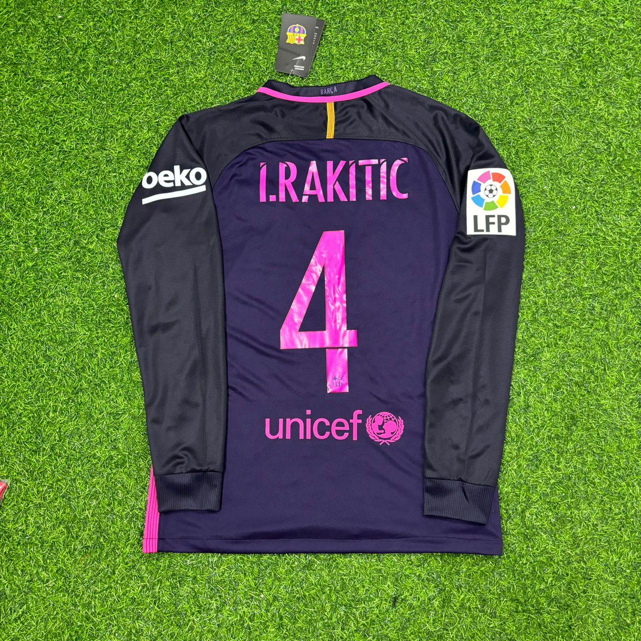 Ivan Rakitic Barcelona 14/15 Retro Pink Printing Long Sleeve Jersey Maillot Trikot Maglia