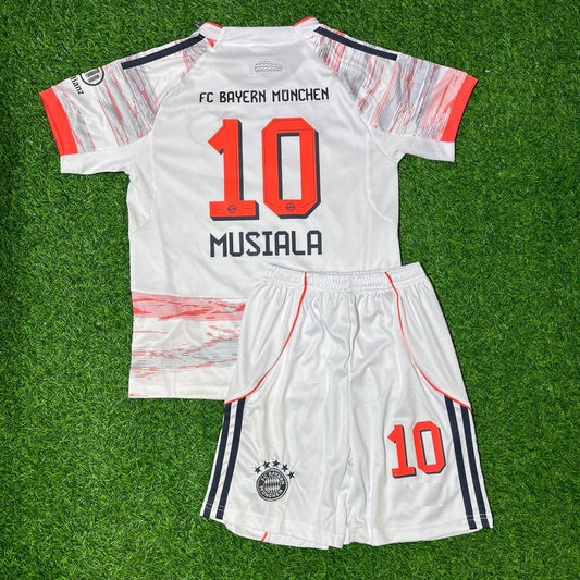 Jamal Musiala Bayern Munich Away Kids New Season Football Jersey Kit