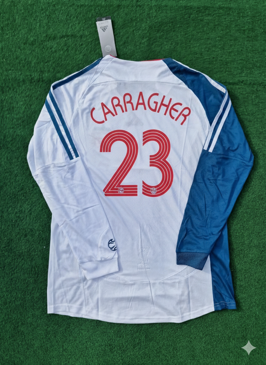 Jamie Carragher Liverpool 2007 White Blue Long Sleeve Retro Jersey Trikot Maglia