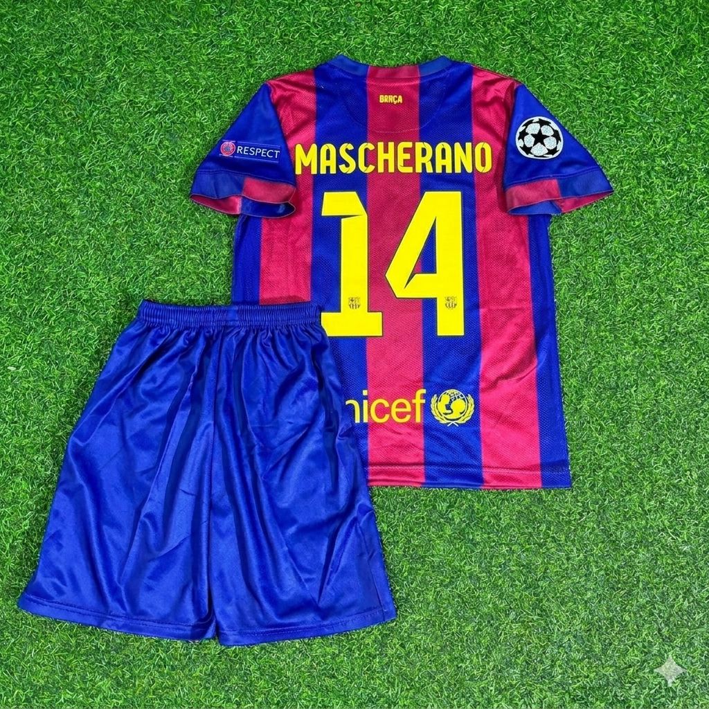 Javier Mascherano #14 Barcelona 2015 Champions League Final Kids Retro Jersey