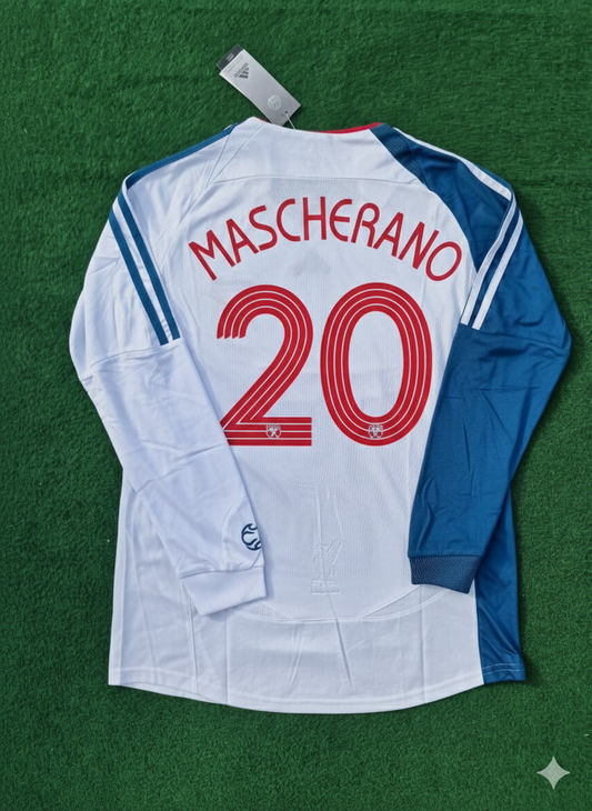 Javier Mascherano Liverpool 2007 White Blue Long Sleeve Retro Jersey Trikot Maglia