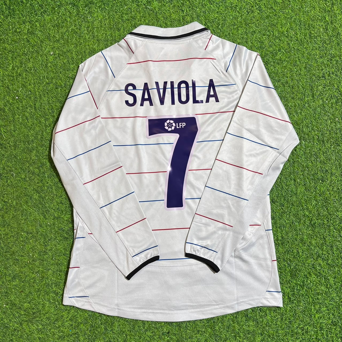 Javier Saviola #7 Barcelona 2003 2004 Away Long Sleeve Retro Football Jersey Kit