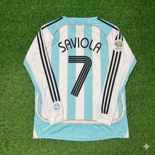 Javier Saviola #7 Argentina 2006 World Cup Retro Long Sleeve Football Jersey