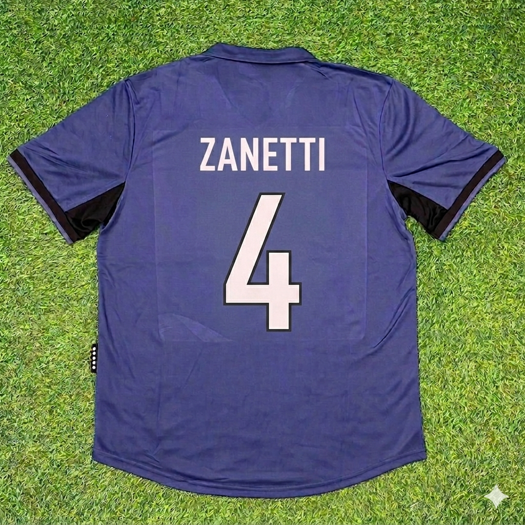 Javier Zanetti #4 Inter Milan 1998-1999 Home Retro Football Jersey