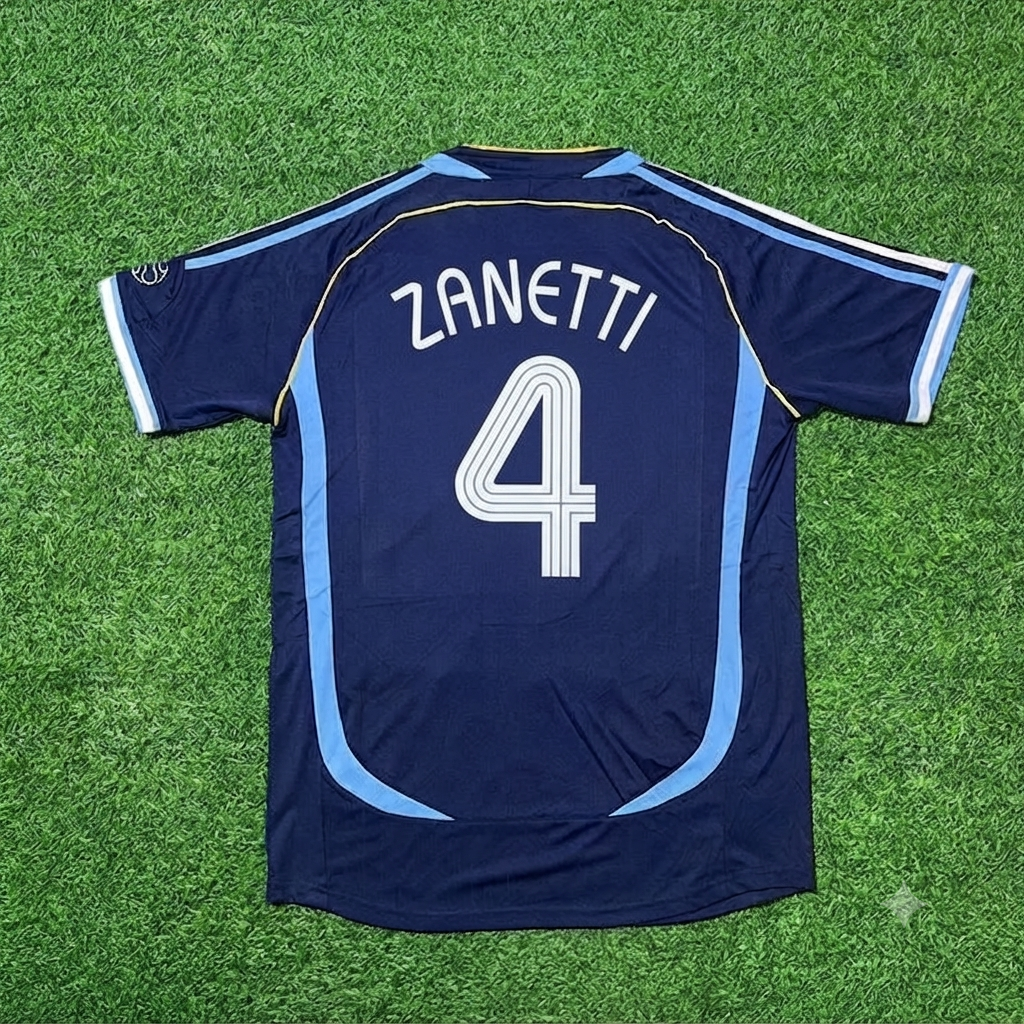 Javier Zanetti #4 Argentina 2006 World Cup Dark Blue Home Retro Football Jersey Kit