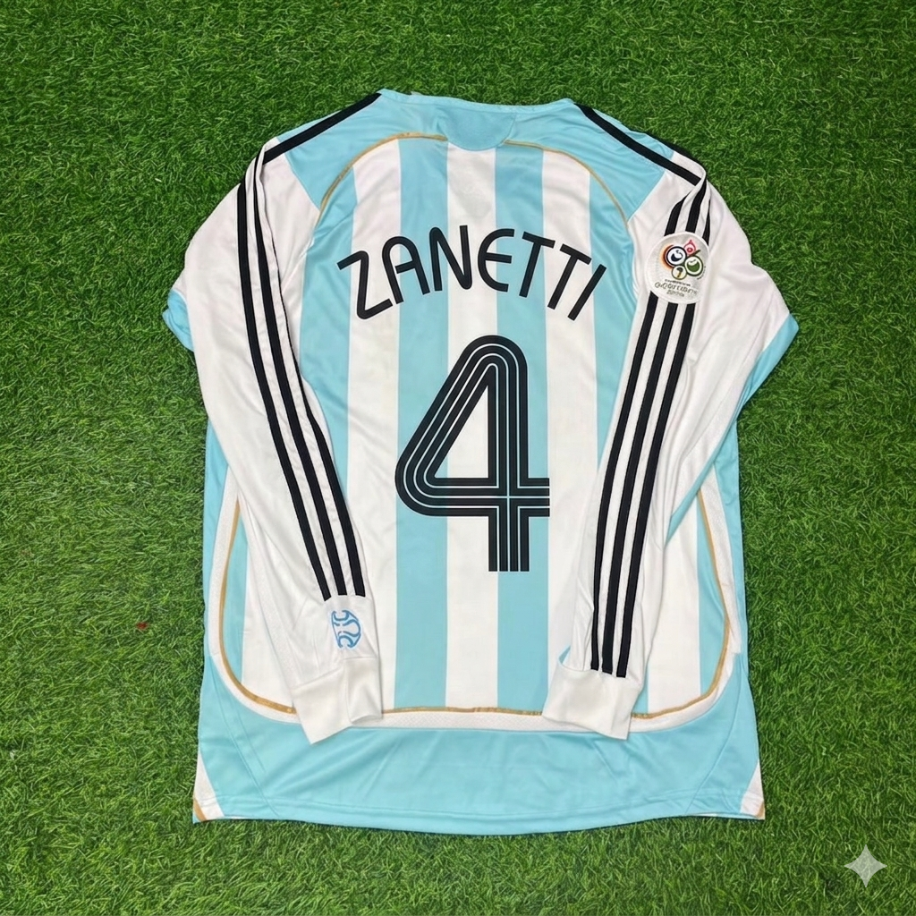 Javier Zanetti #4 Argentina 2006 World Cup Retro Long Sleeve Football Jersey