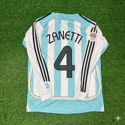 Javier Zanetti #4 Argentina 2006 World Cup Retro Long Sleeve Football Jersey