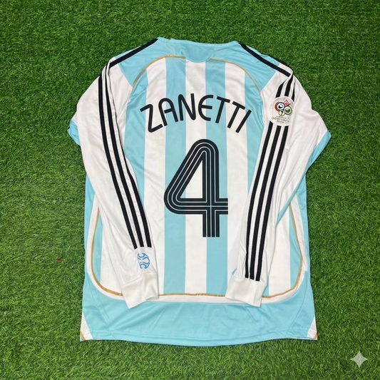 Javier Zanetti #4 Argentina 2006 World Cup Retro Long Sleeve Football Jersey