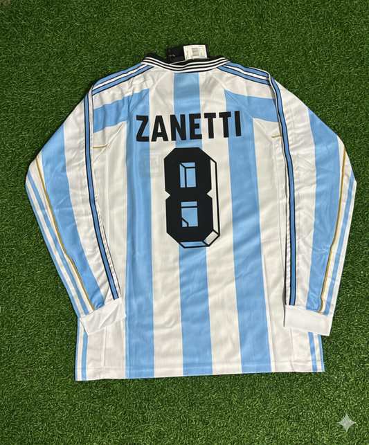 Javier Zanetti Argentina 1998 World Cup White Long Sleeve Retro Football Jersey Kit