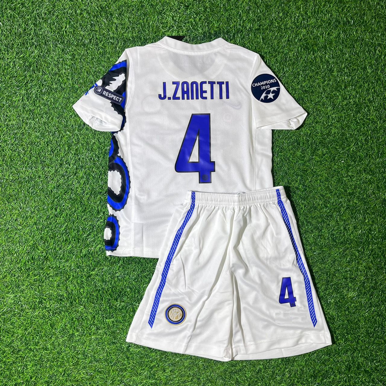Javier Zanetti Inter Milan 2010/11 White Dragon Kids Retro Football Jersey Kit