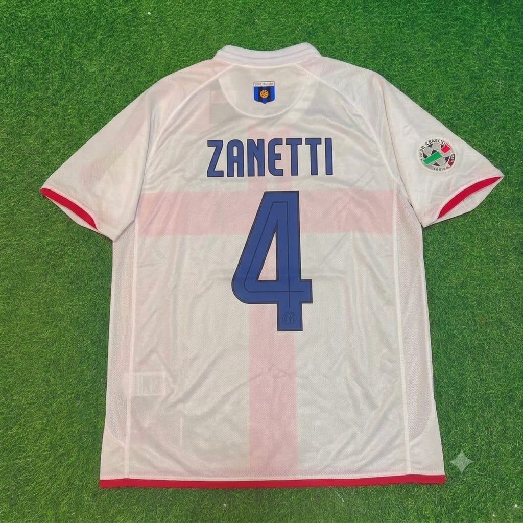 Javier Zanetti #4 Inter 2007- 2008 Season Away White Red Retro Jersey Trikot Maillot Maglia Soccer Shirt