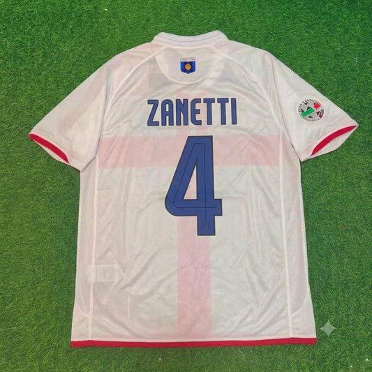 Javier Zanetti #4 Inter 2007- 2008 Season Away White Red Retro Jersey Trikot Maillot Maglia Soccer Shirt