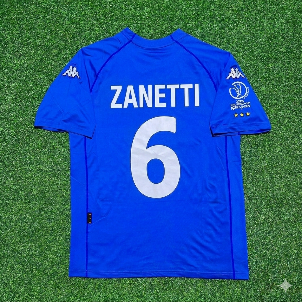 Javier Zanetti #6 Italy 2002 World Cup Home Retro Jersey