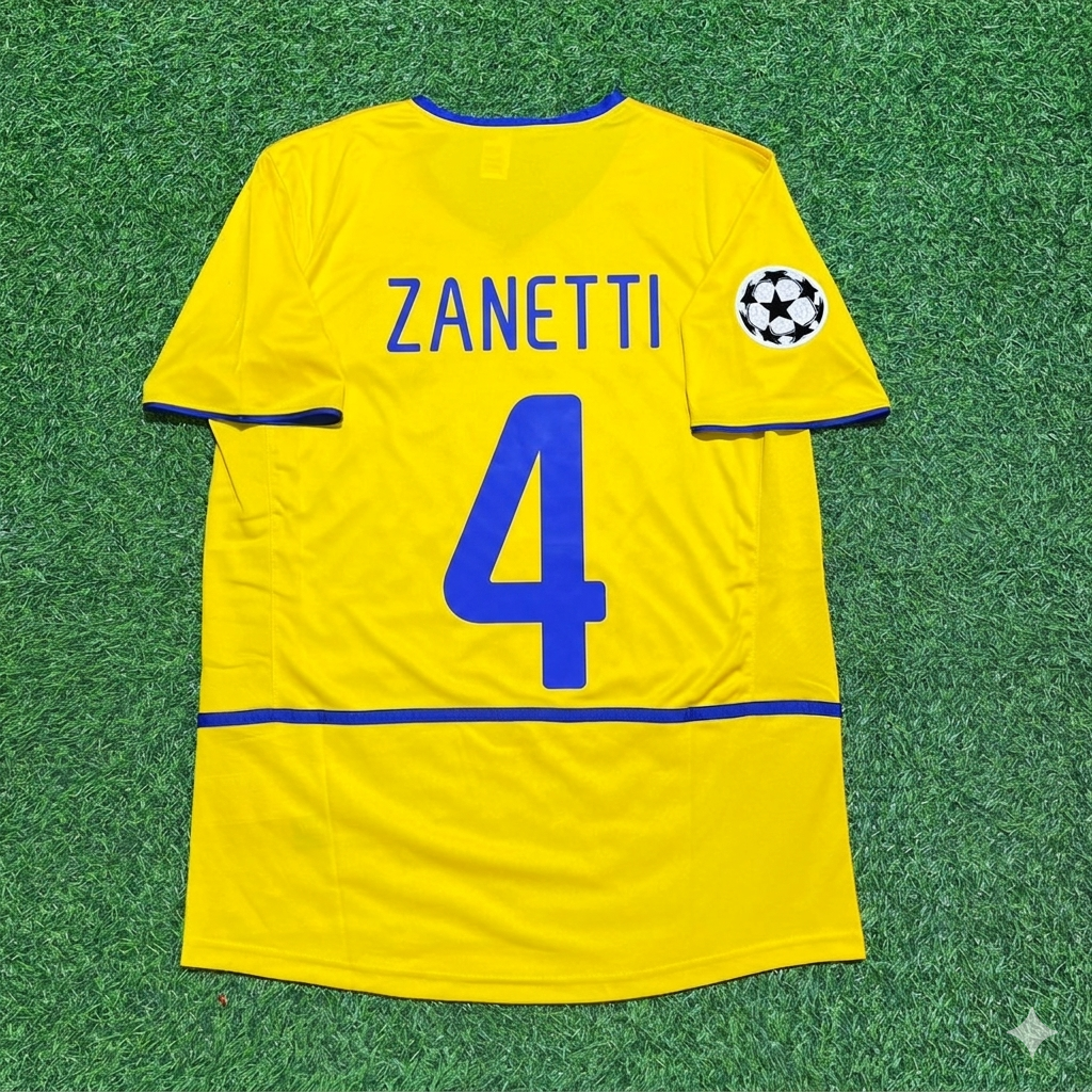 Javier Zanetti Inter Milan 2002-2003 Yellow Retro Football Jersey