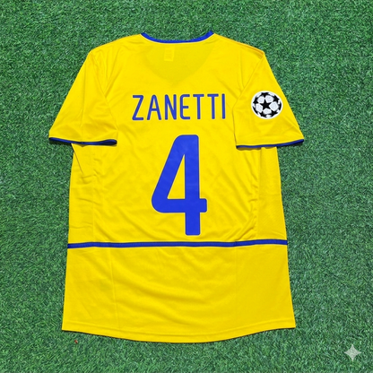 Javier Zanetti Inter Milan 2002-2003 Yellow Retro Football Jersey
