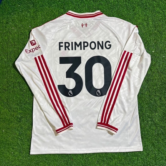 Jeremy Frimpong #30 Liverpool 2027 New Season Long Sleeve Away White Football Jersey Kit