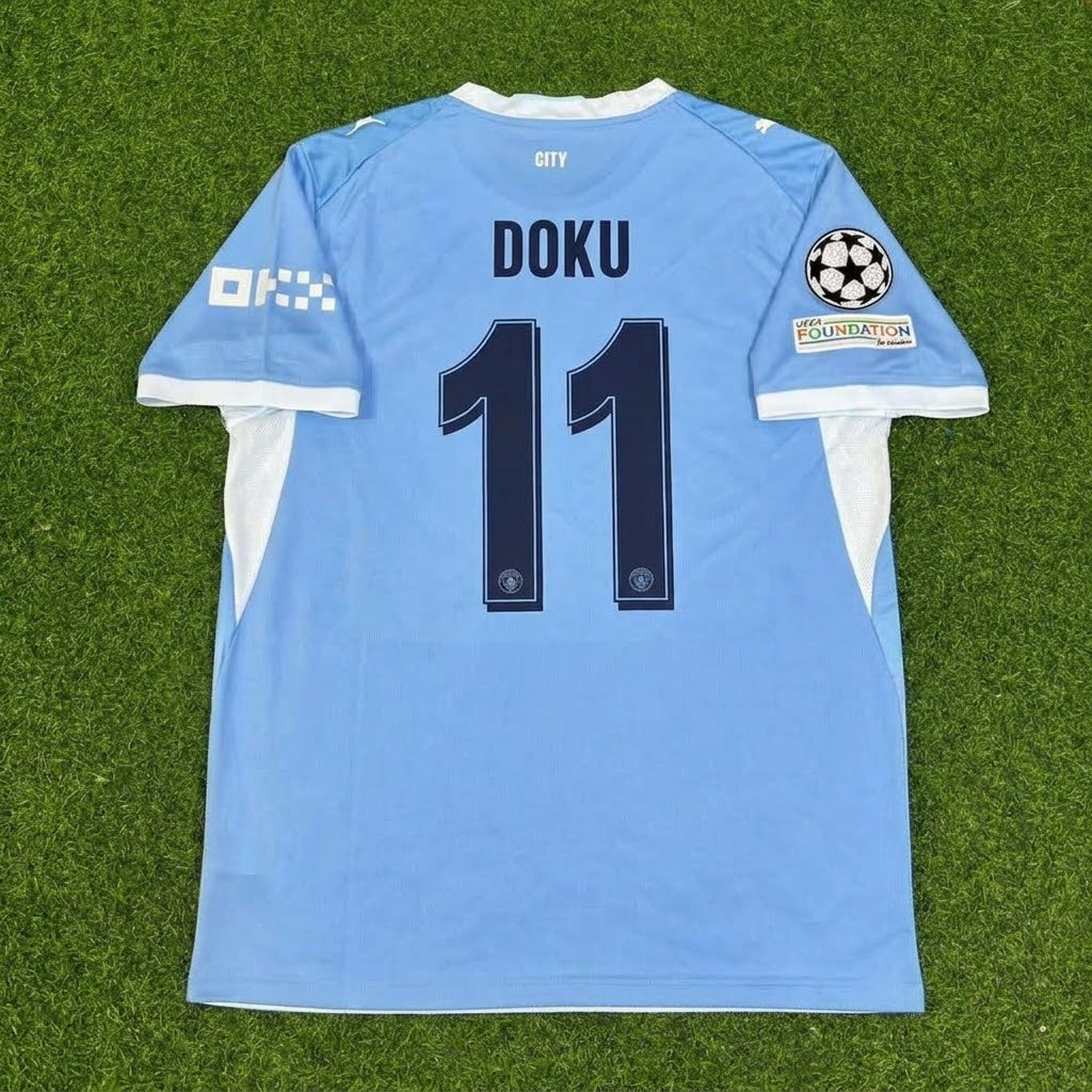 Jeremy Doku #11 Manchester City 2026-27 Home New Season Champions League Patch Jersey Trikot Maillot Soccer Shirt