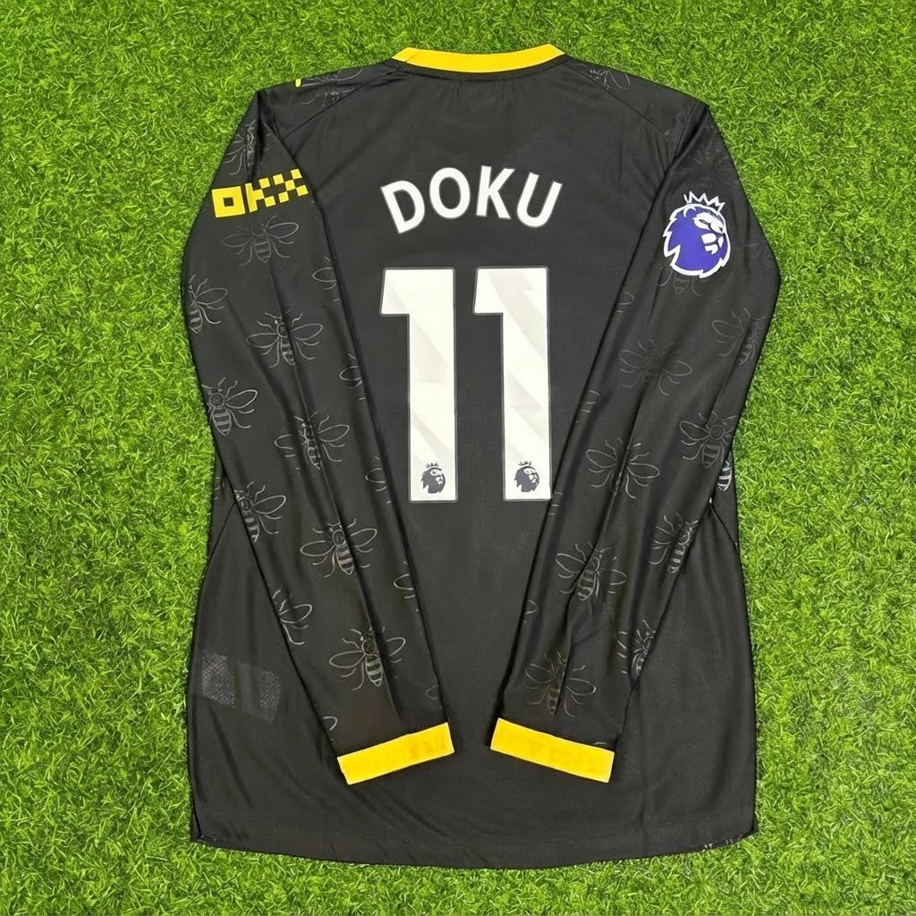 Jeremy Doku #11 Manchester City 2026/2027 New Season Away Black Long Sleeve Jersey Trikot Maillot Soccer Shirt