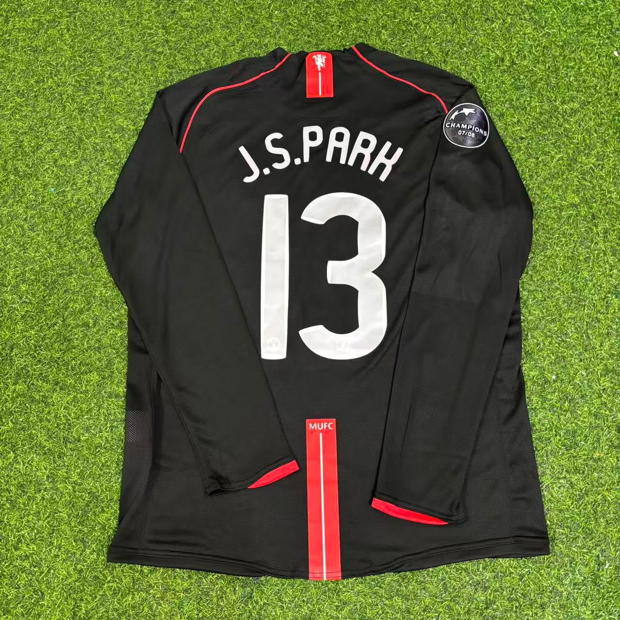 Ji-sung Park Manchester United 2007/2008 Champions League Patch Black Retro Football Jersey Kit