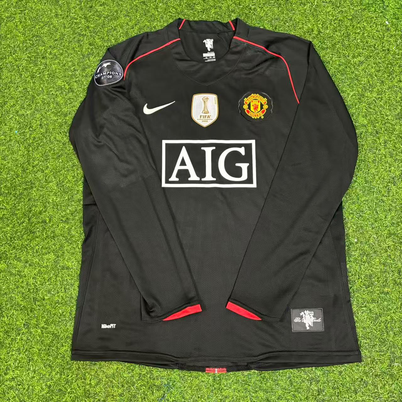 Ji-sung Park Manchester United 2007/2008 Champions League Patch Black Retro Football Jersey Kit