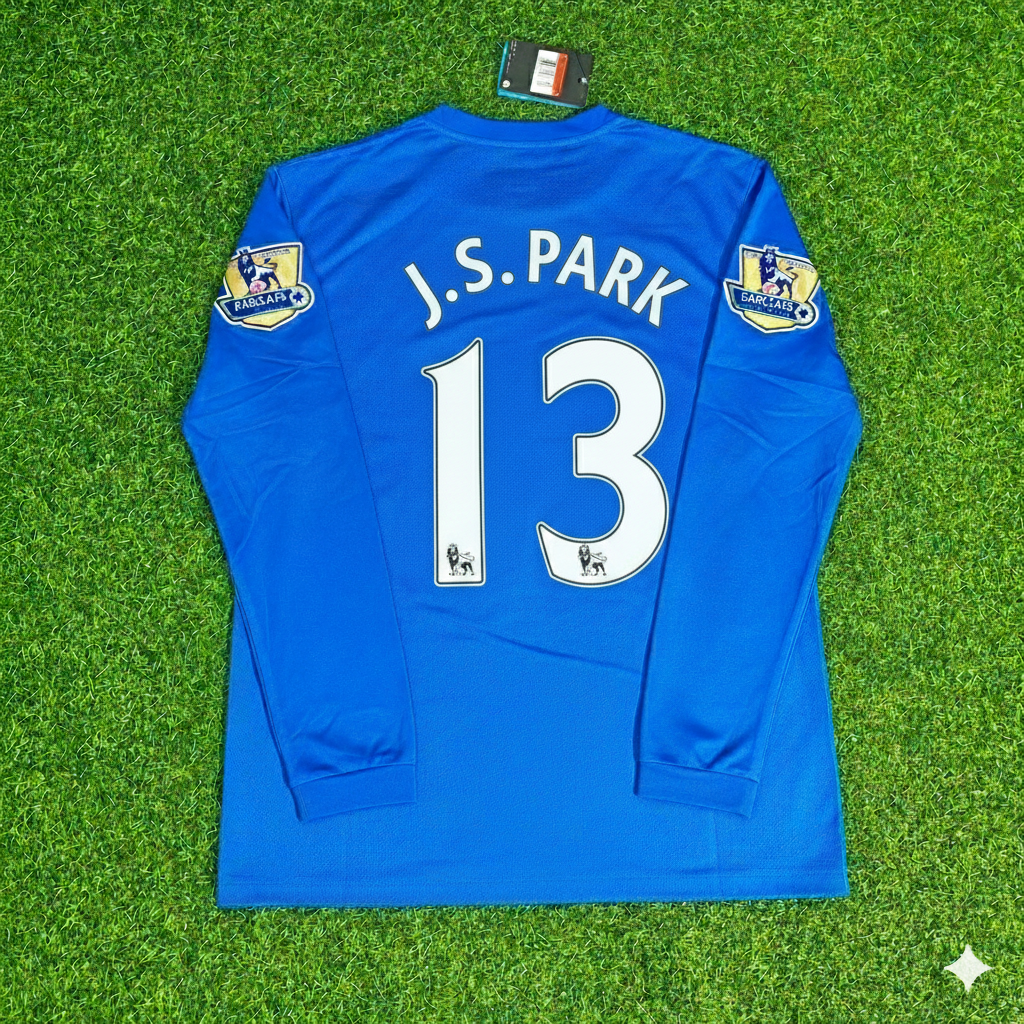 Ji-sung Park Manchester United 2008 Blue EPL Patch Retro Long Sleeve Football Jersey