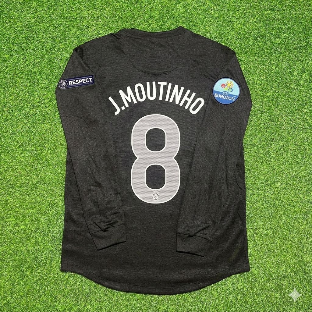 Joao Moutinho #8 Portugal Euro 2012 Away Black Long Sleeve Retro Football Jersey