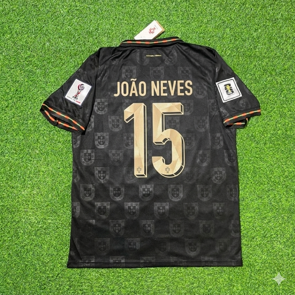 Maillot de football noir João Neves #15 Portugal Coupe du Monde 2026