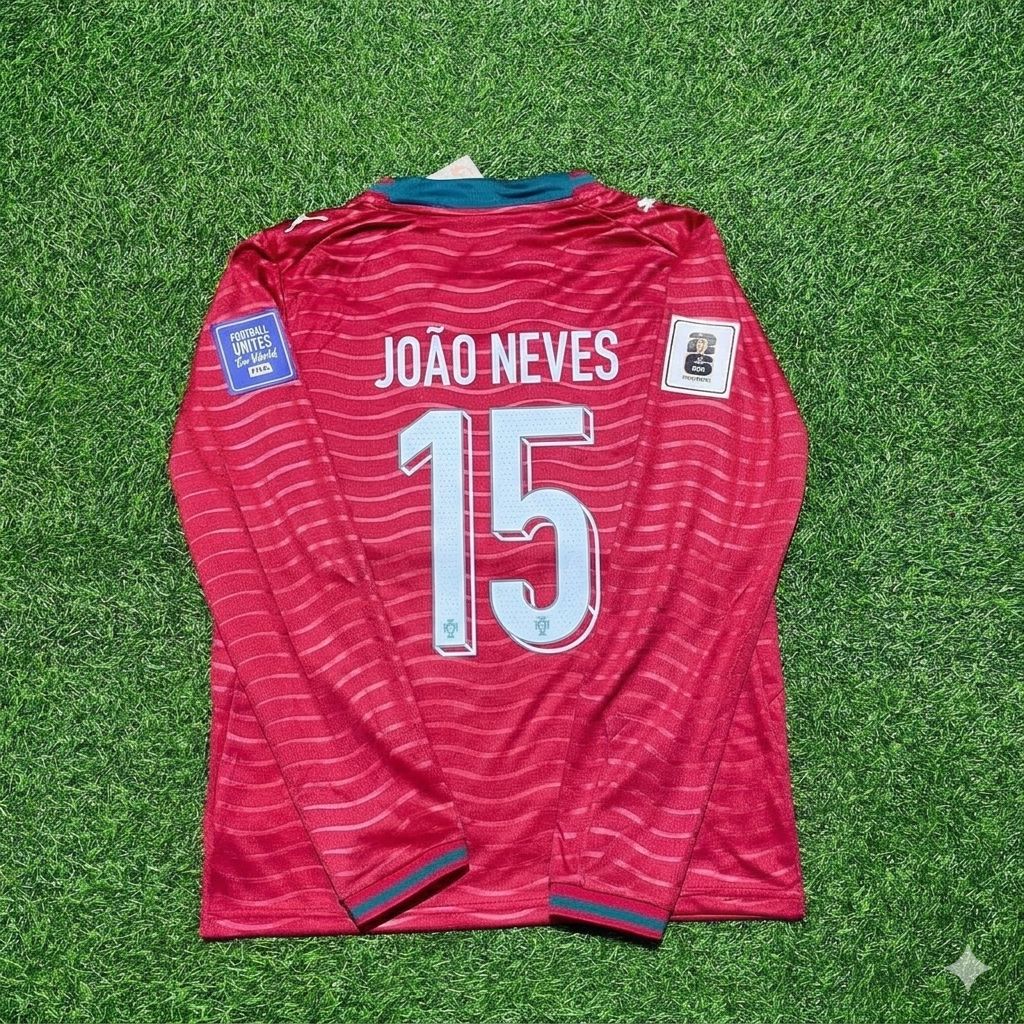 Maillot de football à manches longues João Neves Portugal 2026 Domicile Rouge Nouvelle saison