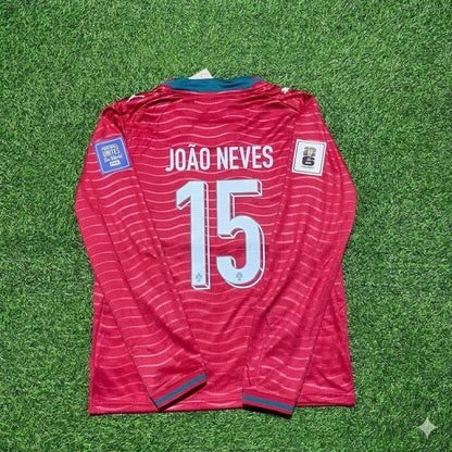 Maillot de football à manches longues João Neves Portugal 2026 Domicile Rouge Nouvelle saison