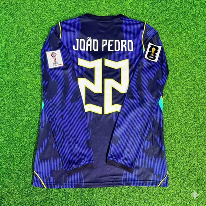 João Pedro 22# Brasilien WM 2026 Ärmel Blaues Auswärtstrikot