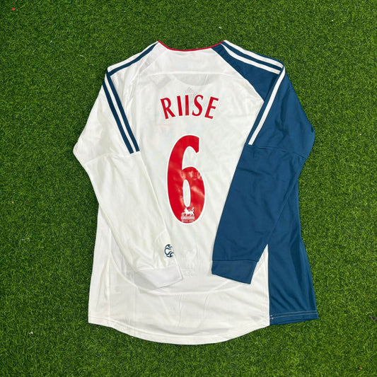 John Arne Riise Liverpool 2007 White Blue Long Sleeve Retro Football Jersey
