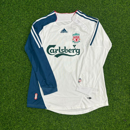 John Arne Riise Liverpool 2007 White Blue Long Sleeve Retro Football Jersey