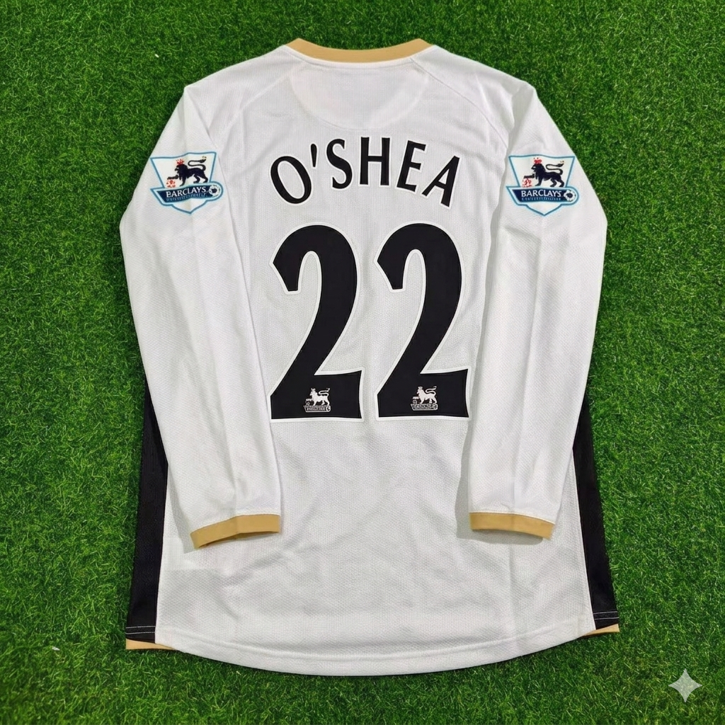 John O'Shea #22 Manchester United 2006-2007 White Retro Long Sleeve Football Jersey