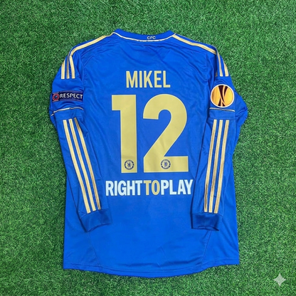 John Obi Mikel 12-Chelsea 2013 Europe League Final Amsterdam Blue Retro Football Jersey Soccer Shirt