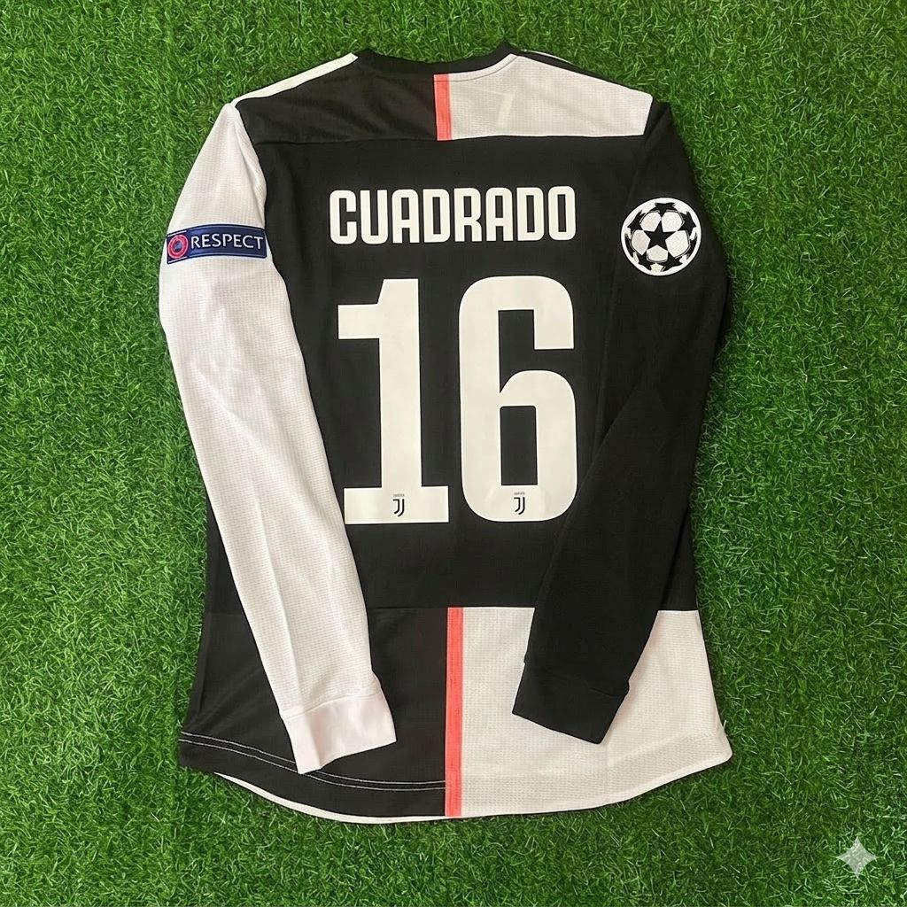 Juan Cuadrado 16- Juventus Long Sleeve 2019 2020 Retro White Black Jersey Trikot Maglia