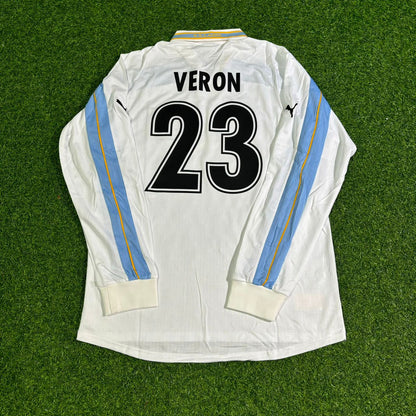Juan Sebastian Veron Lazio 1999 2000 White Long Sleeve Retro Football Jersey Kit