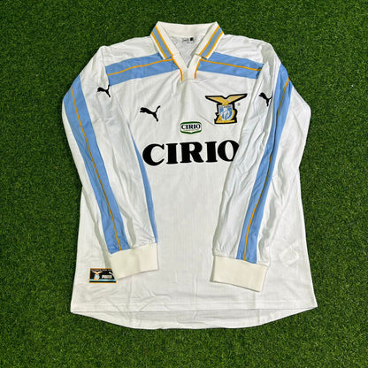 Juan Sebastian Veron Lazio 1999 2000 White Long Sleeve Retro Football Jersey Kit