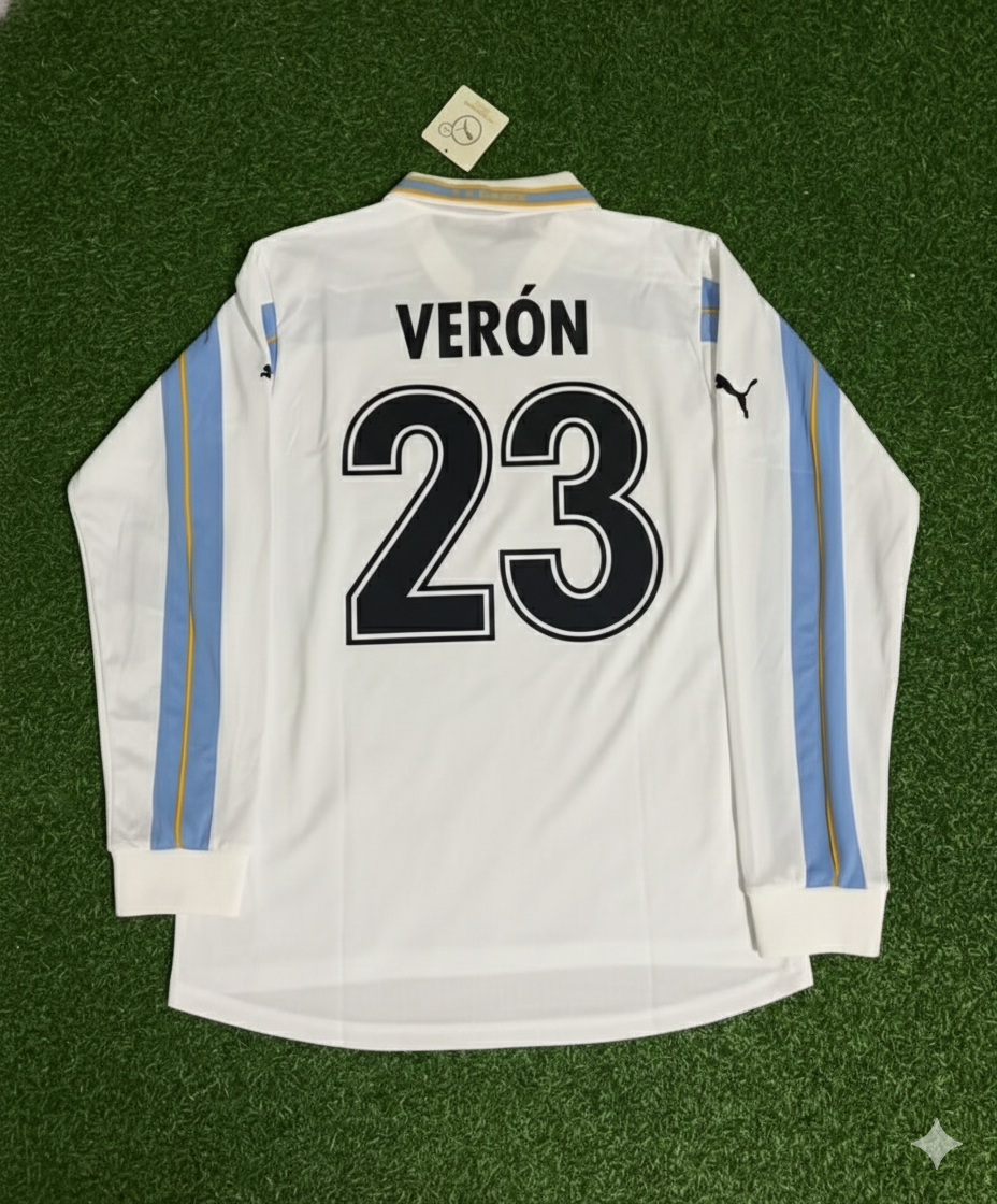 Juan Sebastian Veron Lazio 1999 2000 White Long Sleeve Retro Football Jersey Kit