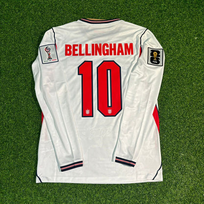 Maillot domicile blanc à manches longues Jude Bellingham #10 Angleterre Coupe du Monde 2026
