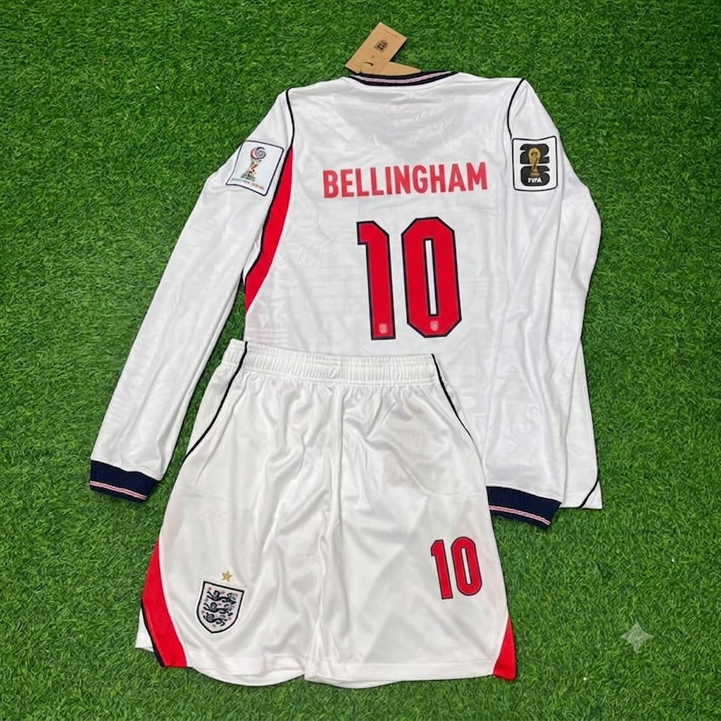 Jude Bellingham #10 England 2026 World Cup White Kids Long Sleeve Football Jersey Kit